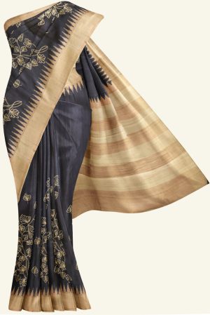 Dark Grey and Biscuit Semi Tussar Silk Saree K0202050101 5 Saree