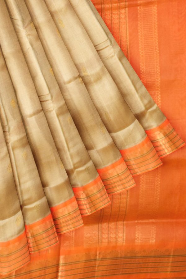 Golden Beige and Orange Pattur Silk Cotton Saree K0169081406 4 Pleats and Pallu