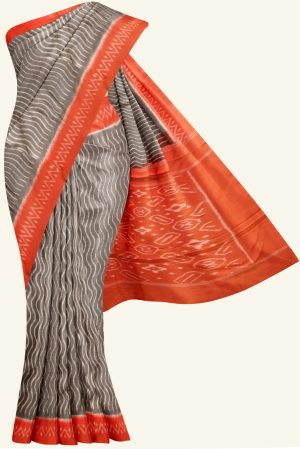 Grand Red and White Ikat Cotton Saree K0183163318 5 Saree