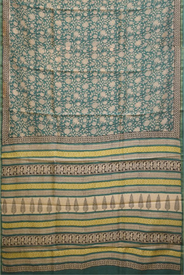 Green and Off White Chanderi Silk Cotton Saree J0382024005 3 Full Saree