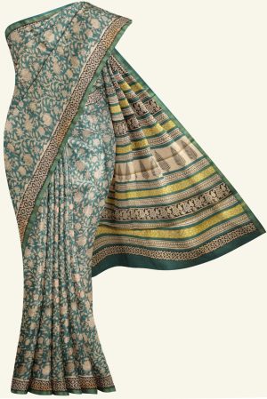 Green and Off White Chanderi Silk Cotton Saree J0382024005 5 Saree