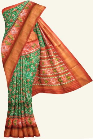 Green and Red Ikat Silk Saree K0117010201 5 Saree