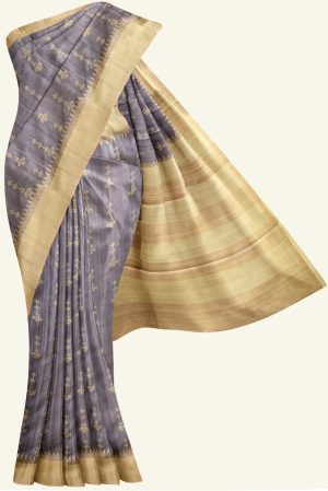 Grey Blue Semi Tussar Silk Saree K0217050201 5 Saree