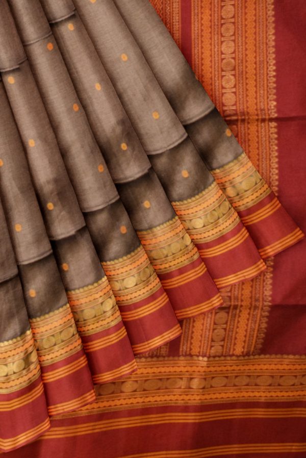 Grey Handloom Silk Cotton Saree K0212021006 4 Pleats and Pallu
