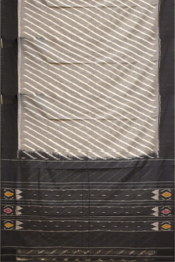 Grey and Black Handloom Ikat Cotton Saree K0183163306 3 Full Saree