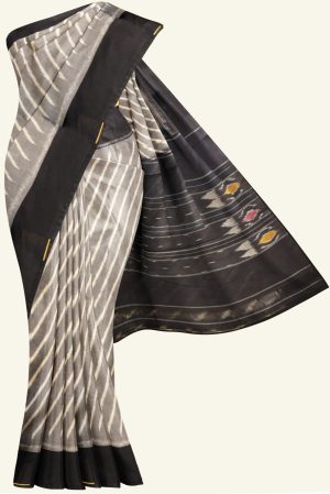 Grey and Black Handloom Ikat Cotton Saree K0183163306 5 Saree