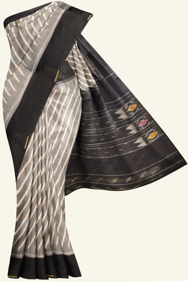 Grey and Black Handloom Ikat Cotton Saree K0183163306 5 Saree