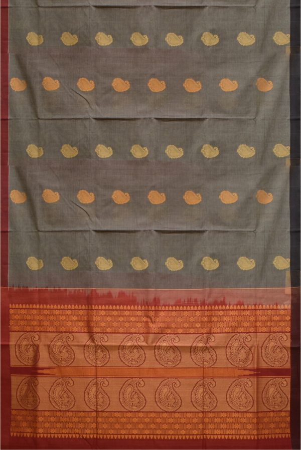 Grey and Maroon Cotton Saree with Thread Work K0128140201 3 Full Saree