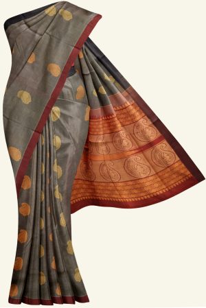 Grey and Maroon Cotton Saree with Thread Work K0128140201 5 Saree