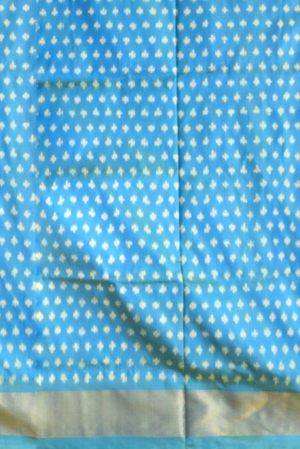 Grey and Rama Blue Handloom Ikat Silk Saree K0186021103 2 Blouse