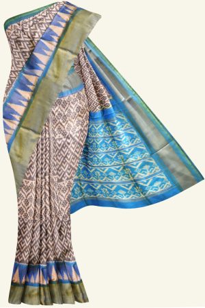 Grey and Rama Blue Handloom Ikat Silk Saree K0186021103 5 Saree