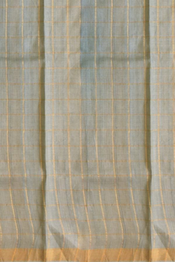 Greyish Green Tussar Silk Saree with Zari Checks K0204180303 2 Blouse