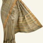 Greyish Green Tussar Silk Saree with Zari Checks K0204180303 5 Saree