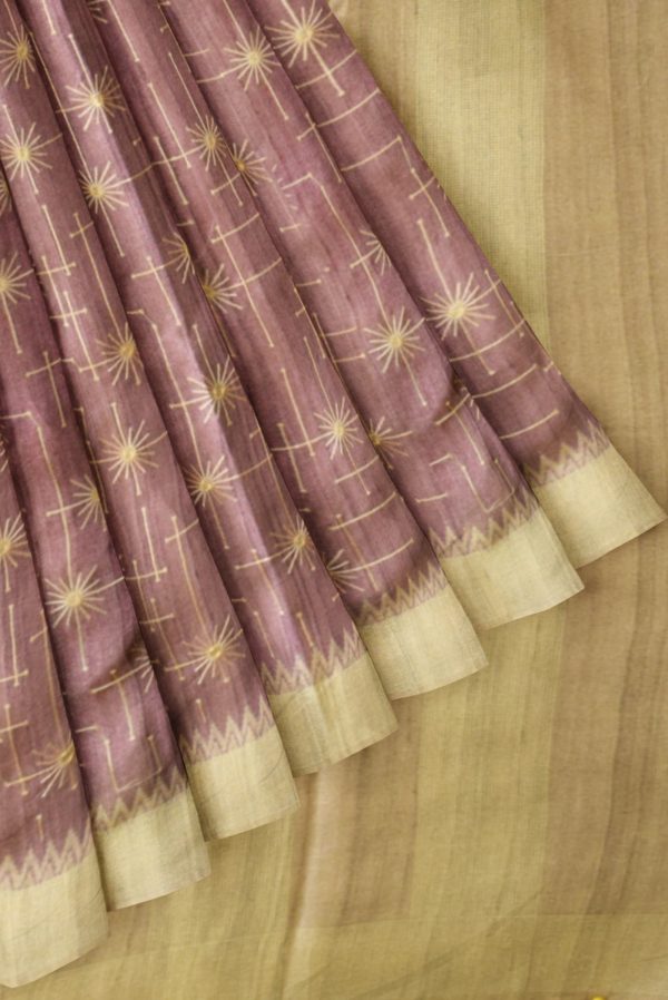 Lavender Semi Tussar Silk Saree K0217100101 4 Pleats and Pallu