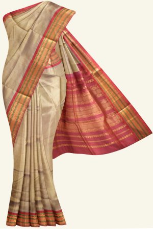 Light Biscuit and Pink Pattur Silk Cotton Saree K0169090201 5 Saree