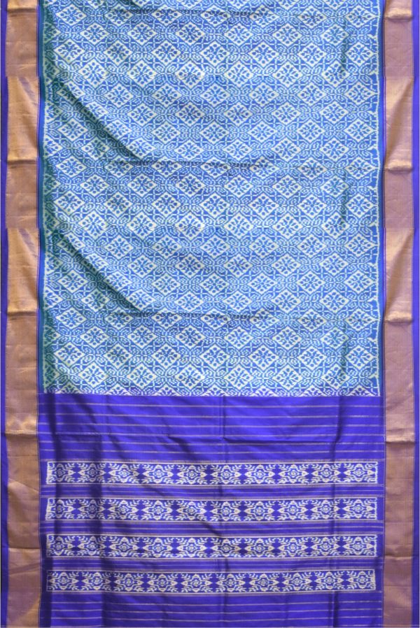 Light Blue and Dark Blue Ikat Silk Saree J0351030602 3 Full Saree