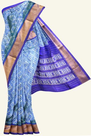 Light Blue and Dark Blue Ikat Silk Saree J0351030602 5 Saree