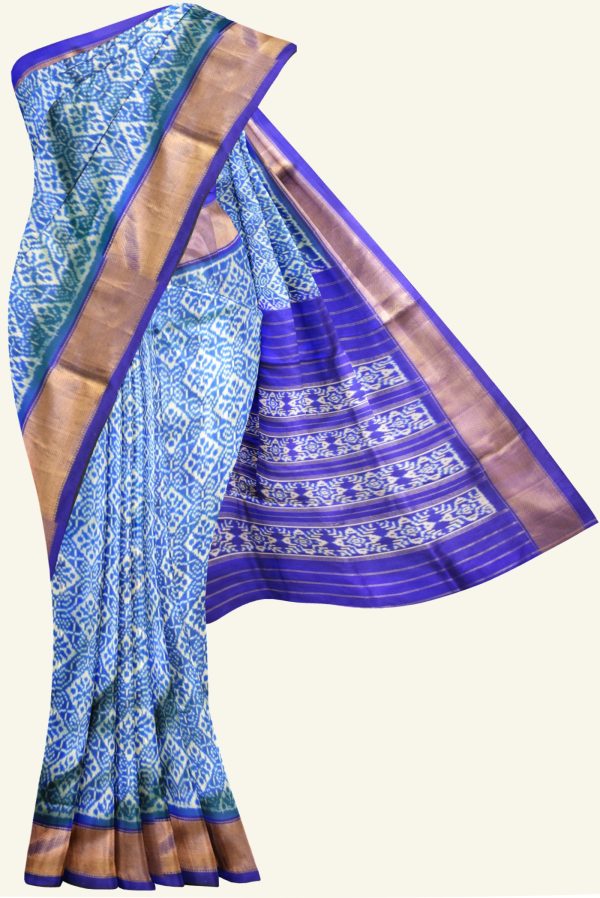 Light Blue and Dark Blue Ikat Silk Saree J0351030602 5 Saree
