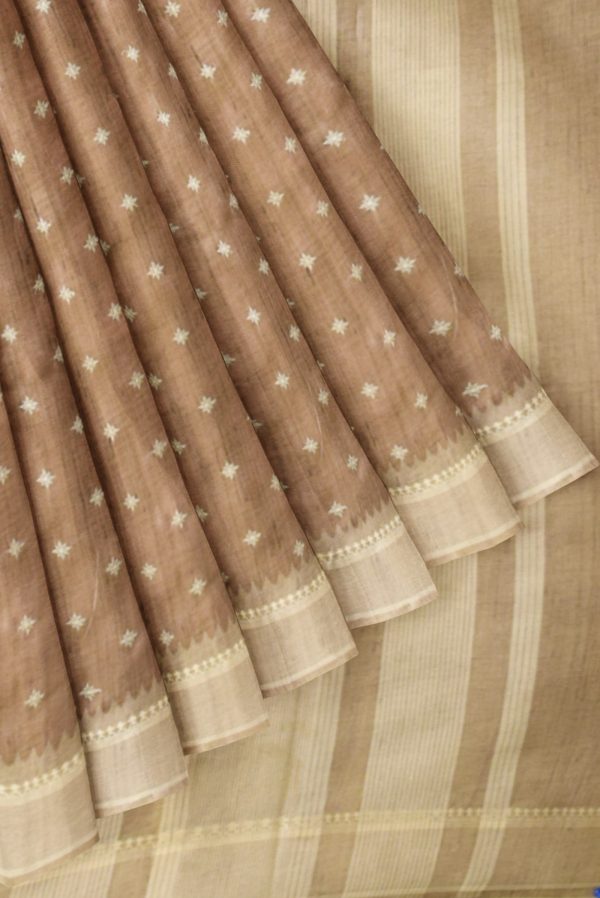 Light Brown Semi Tussar Silk Saree K0217080101 4 Pleats and Pallu
