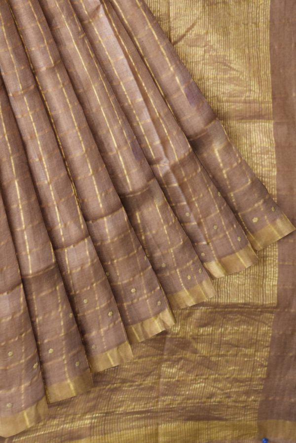 Light Chocolatey Brown Pink Khadi Tussar Silk Saree K0217120202 4 Pleats and Pallu