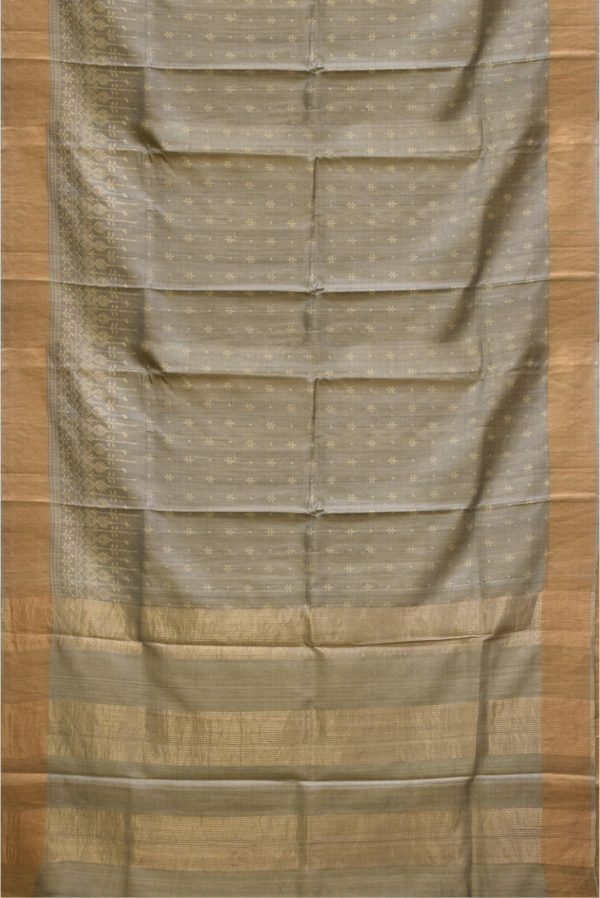Light Grey Printed Tussar Silk Saree K0209010802 3 Full Saree