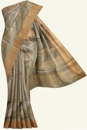 Light Grey Printed Tussar Silk Saree K0209010802 5 Saree