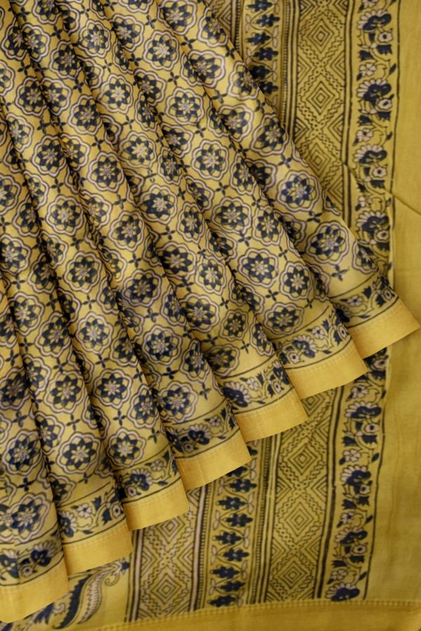 Light Mustard Green Modal Cotton Silk Saree K0208021201 4 Pleats and Pallu