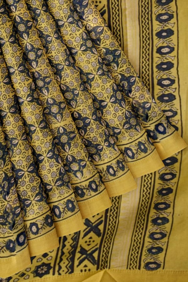 Light Mustard Green Modern Silk Cotton Saree K0208021203 4 Pleats and Pallu