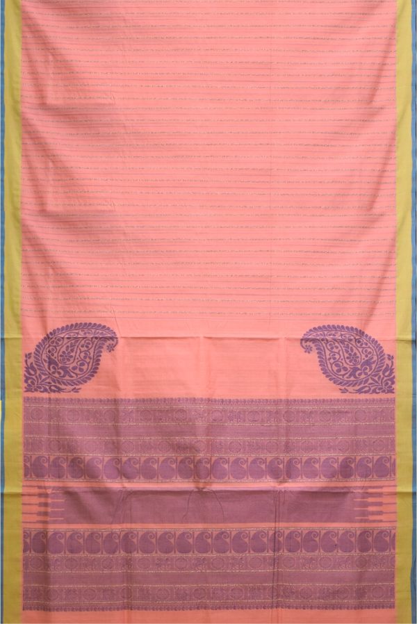 Light Pink and Yellow Handloom Cotton Saree J0459040404 3 Full Saree