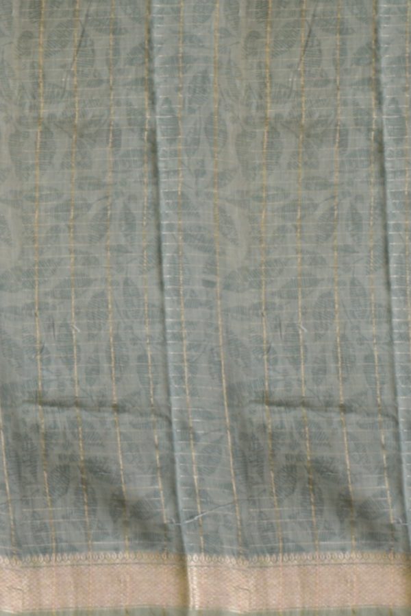 Light Yellow Silk Cotton Printed Saree with Blue Border K0222050504 2 Blouse