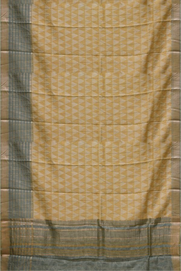 Light Yellow Silk Cotton Printed Saree with Blue Border K0222050504 3 Full Saree