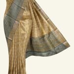 Light Yellow Silk Cotton Printed Saree with Blue Border K0222050504 5 Saree