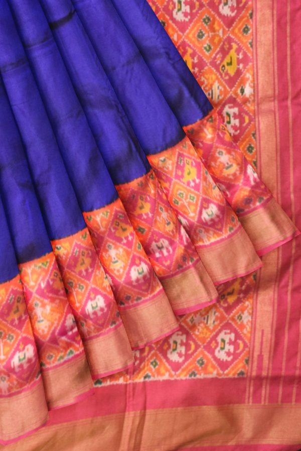 MS Blue and Pink Ikat Silk Saree K0186021104 4 Pleats and Pallu