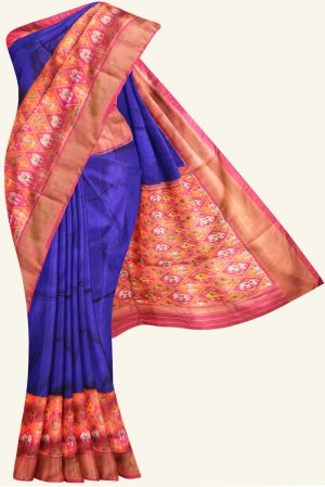 MS Blue and Pink Ikat Silk Saree K0186021104 5 Saree