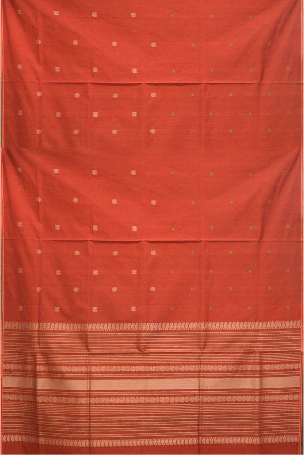 Maroon Handloom Cotton Saree with Green Border K0128030403 3 Full Saree