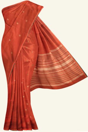 Maroon Handloom Cotton Saree with Green Border K0128030403 5 Saree
