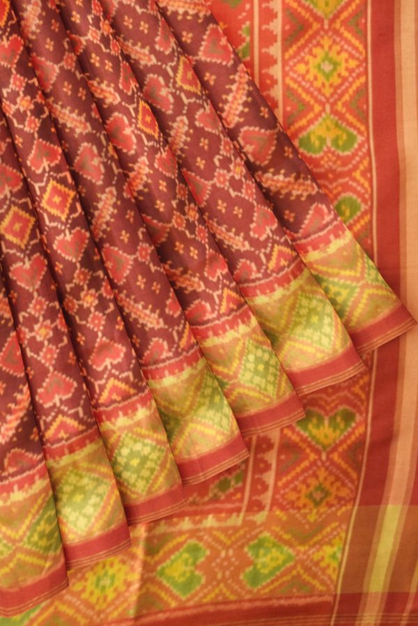 Maroon and Red Handloom Patola Silk Saree K0151020101 4 Pleats and Pallu