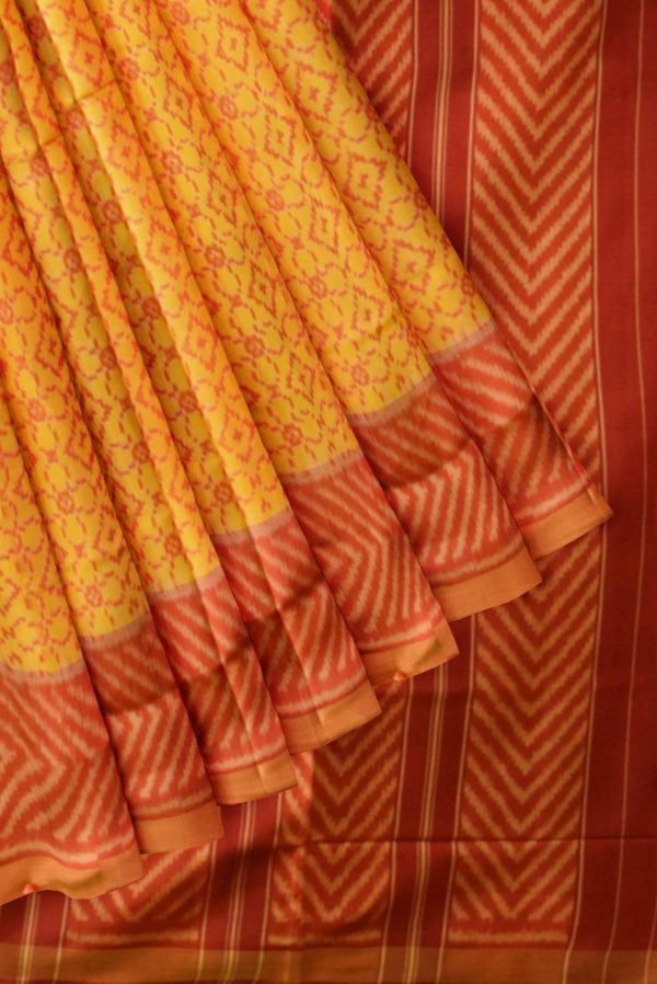 Mustard Handloom Patola Silk Saree K0223010501 4 Pleats and Pallu