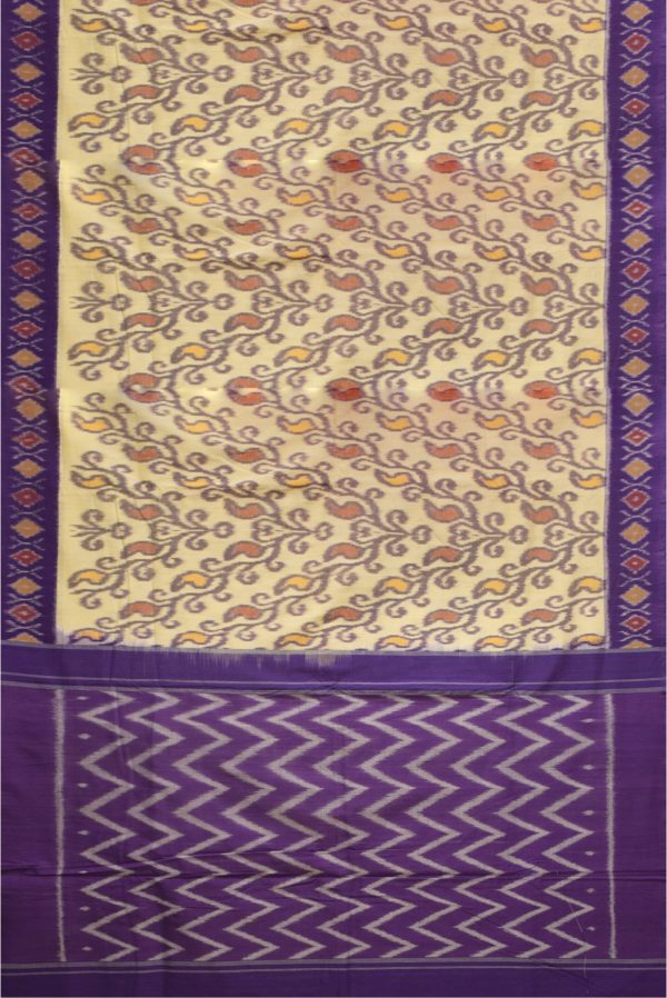 Off White and Purple Patola Handloom Cotton Saree K0183163327 3 Full Saree
