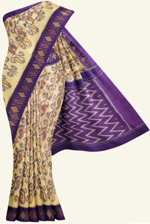 Off White and Purple Patola Handloom Cotton Saree K0183163327 5 Saree
