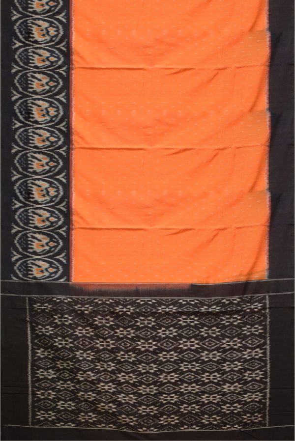 Orange and Black Ikat Handloom Cotton Saree K0183163320 3 Full Saree