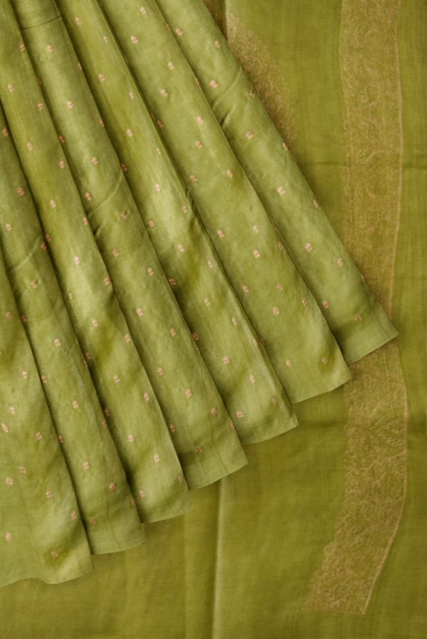 Parrot Green Lightweight Tussar Silk Saree K0226011009 4 Pleats and Pallu