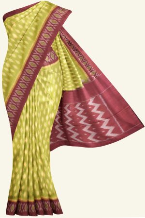 Parrot Green and Maroon Handloom Ikat Cotton Saree K0183163322 5 Saree