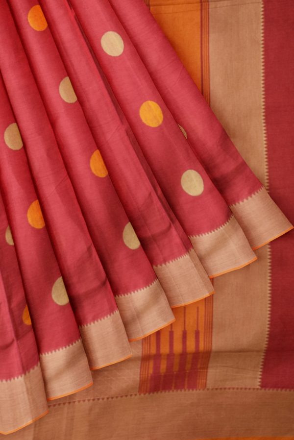 Pink Handloom Cotton Saree with Thread Boota J0260150505 4 Pleats and Pallu