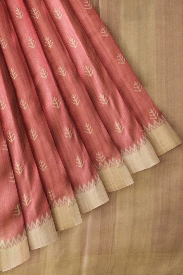 Pink Semi Tussar Silk Saree K0217040201 4 Pleats and Pallu