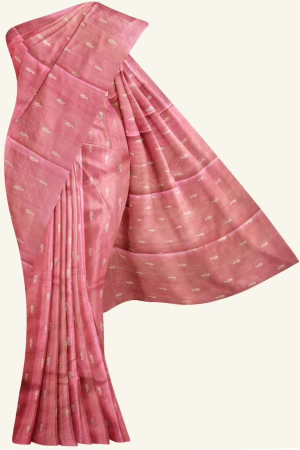 Pink Tussar Silk Saree with Beige Blouse K0202130301 5 Saree