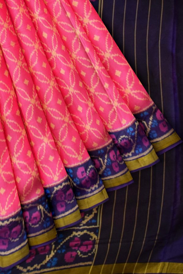 Pink and Purple Patola Silk Saree J0097012111 4 Pleats and Pallu