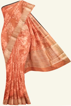 Pinkish Orange Cotton Printed Saree K0200041002 5 Saree