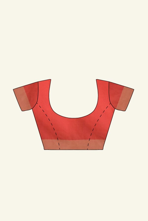 Red Handloom Cotton Saree with Self Checks K0129060101 1 Blouse Concept