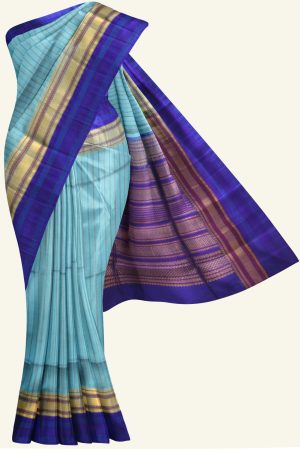 Sky Blue Handloom Silk Cotton Saree K0212021009 5 Saree